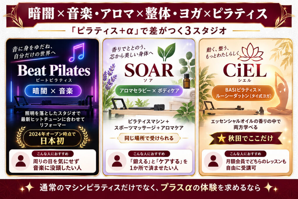暗闇×音楽・アロマ×整体・ヨガ×ピラティス:「ピラティス+α」で差がつく